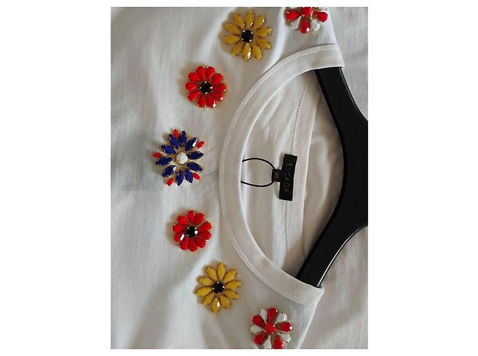 Camiseta Escada blanca de algodón con flores de strass Blanco Roja Azul Amarillo - vista 9