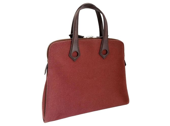Hermès Borsa Hermes Sac Ybou Toile H Leather Marrone - vista 2