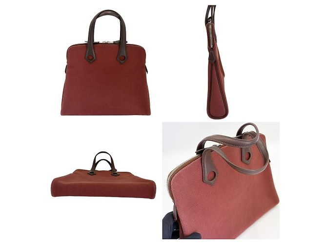 Hermès Borsa Hermes Sac Ybou Toile H Leather Marrone - vista 3