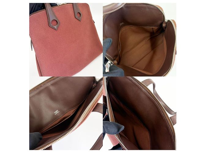 Hermès Borsa Hermes Sac Ybou Toile H Leather Marrone - vista 7