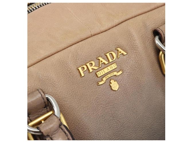 Borsa PRADA in pelle 2way Beige Oro Auth 187498A D'oro - vista 19