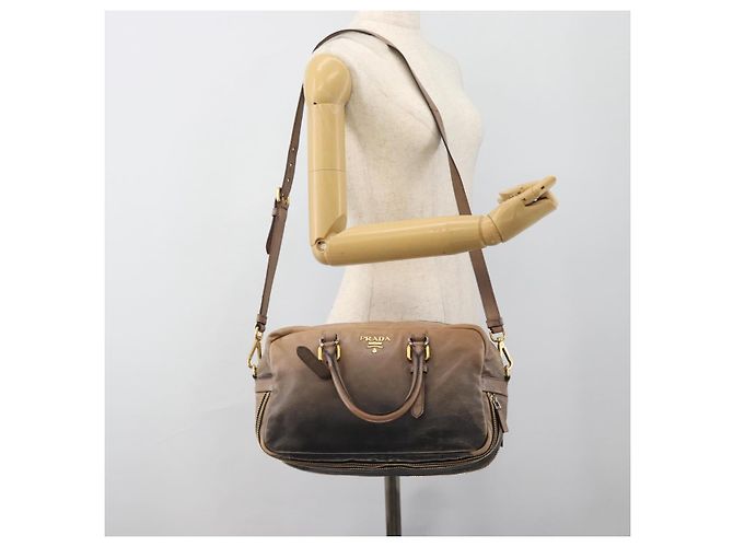 Borsa PRADA in pelle 2way Beige Oro Auth 187498A D'oro - vista 25