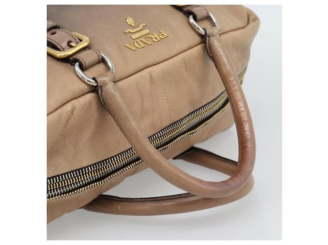 Borsa PRADA in pelle 2way Beige Oro Auth 187498A D'oro - vista 7