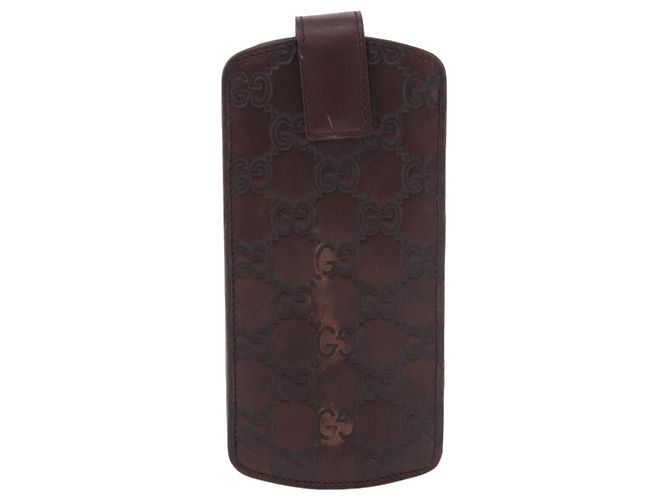 Astuccio per occhiali GUCCI Micro Guccissima in tela GG, pelle marrone, oro Auth 186717 D'oro - vista 13
