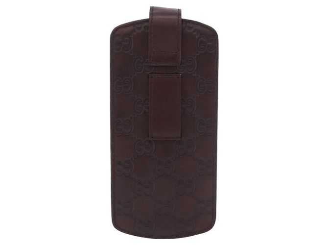 Astuccio per occhiali GUCCI Micro Guccissima in tela GG, pelle marrone, oro Auth 186717 D'oro - vista 2