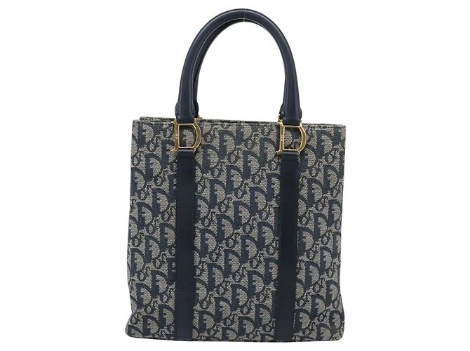 Borsa Christian Dior Trotter Canvas Blu Navy Oro Autentica 187370 D'oro - vista 13