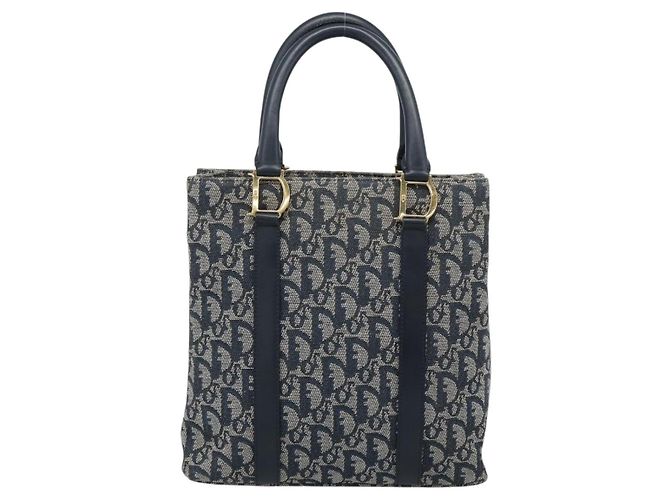 Borsa Christian Dior Trotter Canvas Blu Navy Oro Autentica 187370 D'oro - vista 2