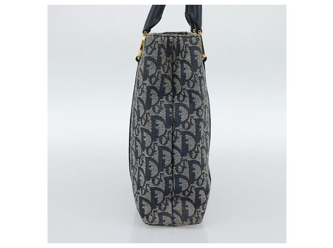 Borsa Christian Dior Trotter Canvas Blu Navy Oro Autentica 187370 D'oro - vista 3