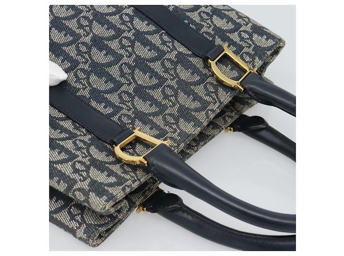 Borsa Christian Dior Trotter Canvas Blu Navy Oro Autentica 187370 D'oro - vista 6