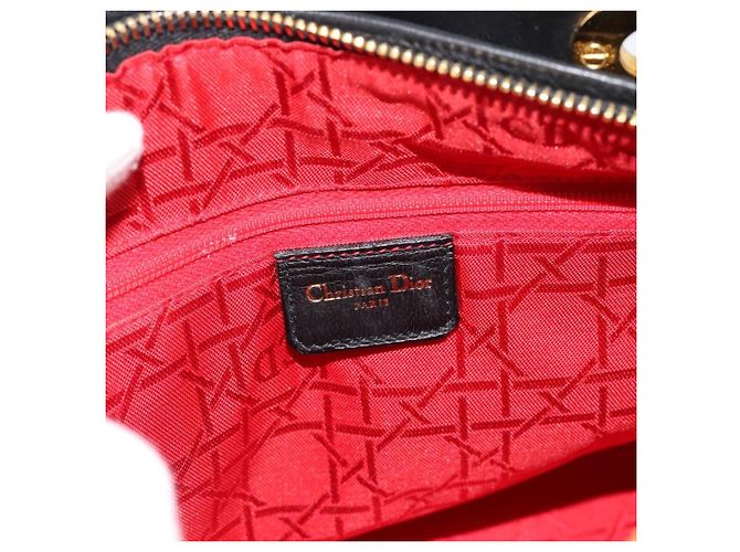Borsa Christian Dior Lady Dior in pelle di agnello nera e oro Auth 186836SAV Nero D'oro - vista 11
