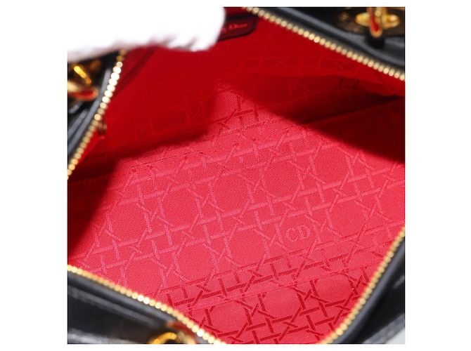 Borsa Christian Dior Lady Dior in pelle di agnello nera e oro Auth 186836SAV Nero D'oro - vista 12