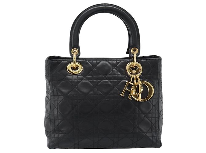 Borsa Christian Dior Lady Dior in pelle di agnello nera e oro Auth 186836SAV Nero D'oro - vista 13