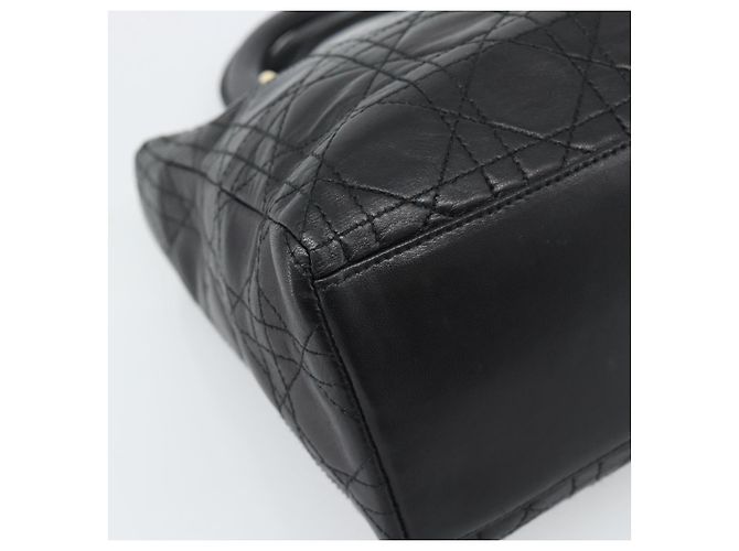 Borsa Christian Dior Lady Dior in pelle di agnello nera e oro Auth 186836SAV Nero D'oro - vista 14