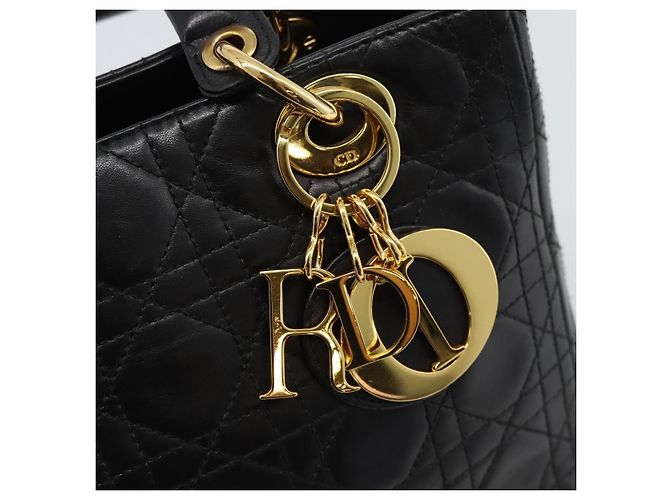 Borsa Christian Dior Lady Dior in pelle di agnello nera e oro Auth 186836SAV Nero D'oro - vista 17