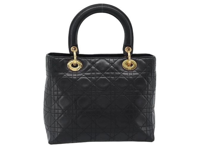 Borsa Christian Dior Lady Dior in pelle di agnello nera e oro Auth 186836SAV Nero D'oro - vista 2
