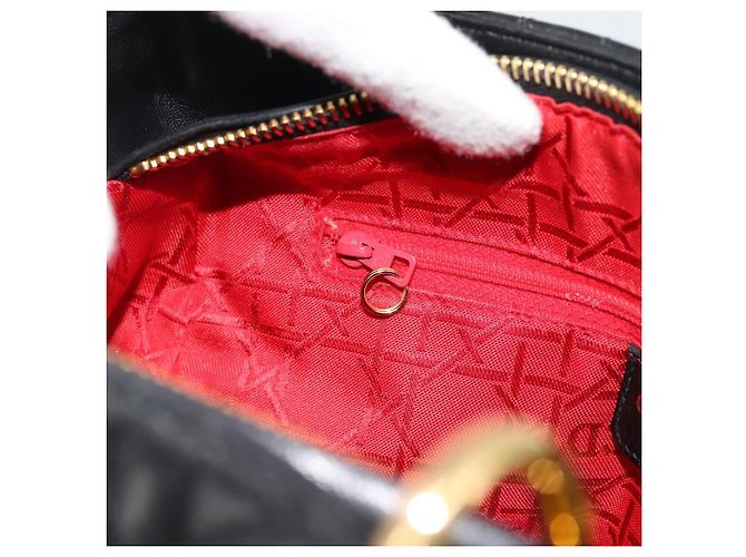 Borsa Christian Dior Lady Dior in pelle di agnello nera e oro Auth 186836SAV Nero D'oro - vista 20