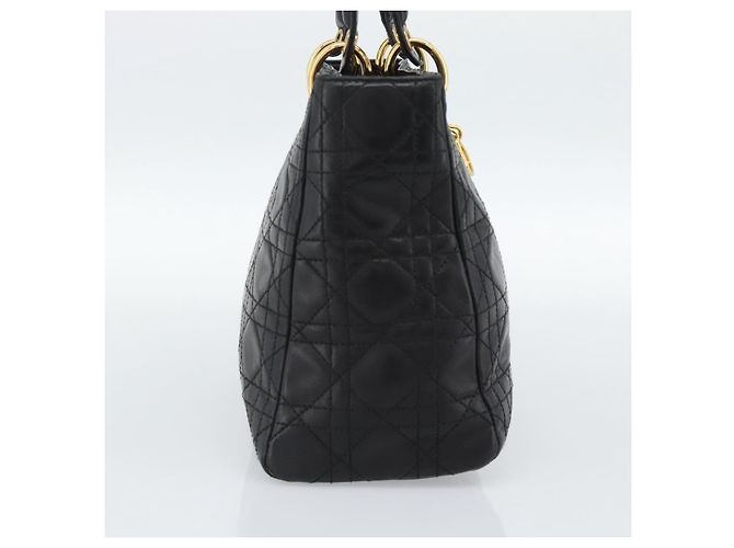 Borsa Christian Dior Lady Dior in pelle di agnello nera e oro Auth 186836SAV Nero D'oro - vista 3