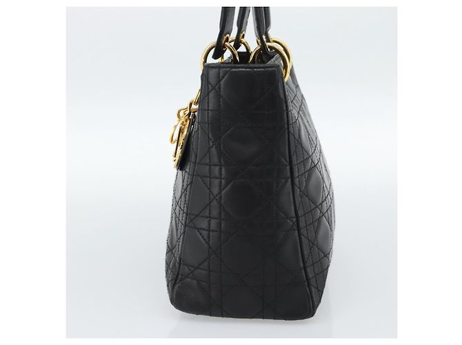 Borsa Christian Dior Lady Dior in pelle di agnello nera e oro Auth 186836SAV Nero D'oro - vista 4