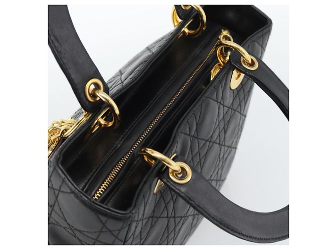 Borsa Christian Dior Lady Dior in pelle di agnello nera e oro Auth 186836SAV Nero D'oro - vista 6
