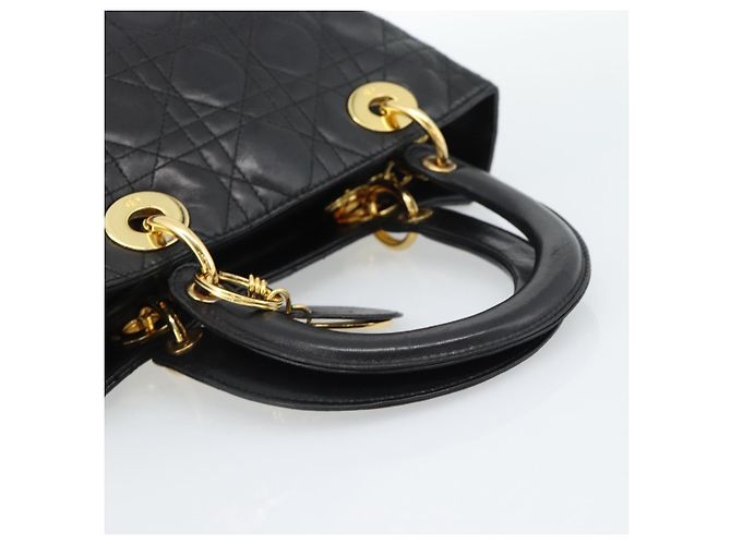 Borsa Christian Dior Lady Dior in pelle di agnello nera e oro Auth 186836SAV Nero D'oro - vista 7