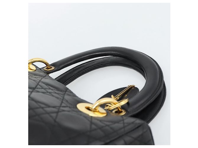 Borsa Christian Dior Lady Dior in pelle di agnello nera e oro Auth 186836SAV Nero D'oro - vista 8