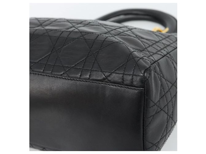 Borsa Christian Dior Lady Dior in pelle di agnello nera e oro Auth 186836SAV Nero D'oro - vista 9