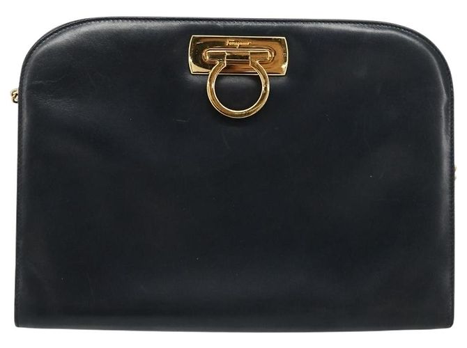 Borsa a tracolla Salvatore Ferragamo Gancini in catena di pelle blu navy e oro Auth ka4772 D'oro - vista 13