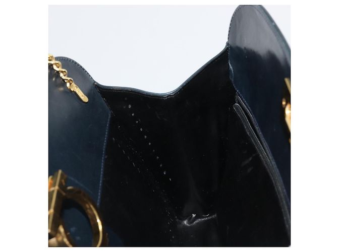 Borsa a tracolla Salvatore Ferragamo Gancini in catena di pelle blu navy e oro Auth ka4772 D'oro - vista 19