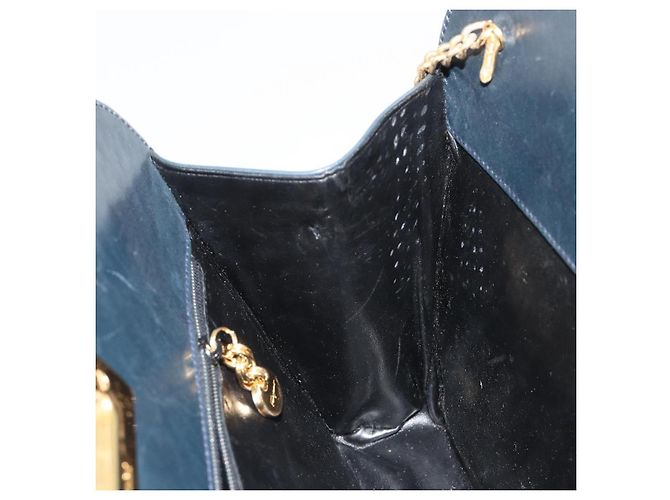 Borsa a tracolla Salvatore Ferragamo Gancini in catena di pelle blu navy e oro Auth ka4772 D'oro - vista 20
