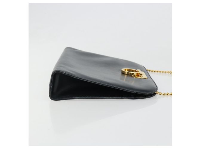 Borsa a tracolla Salvatore Ferragamo Gancini in catena di pelle blu navy e oro Auth ka4772 D'oro - vista 3