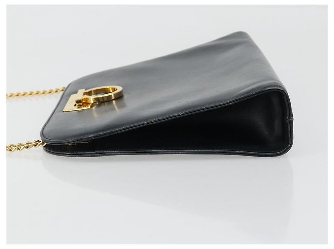 Borsa a tracolla Salvatore Ferragamo Gancini in catena di pelle blu navy e oro Auth ka4772 D'oro - vista 4