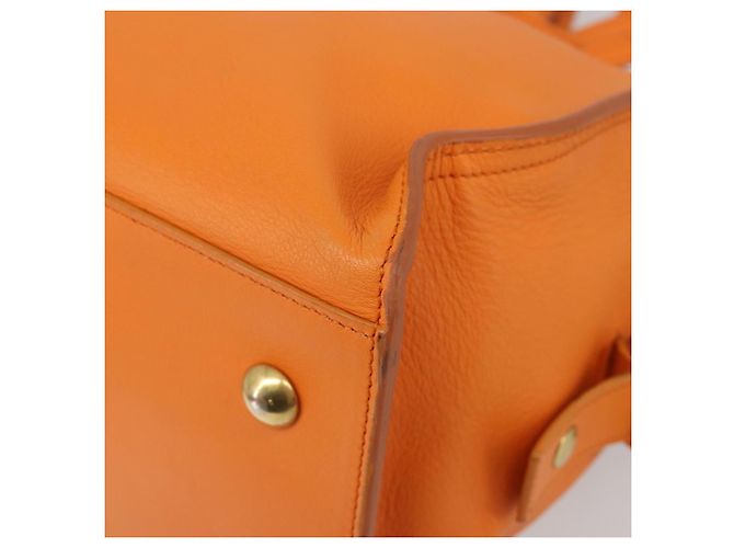 SAINT LAURENT Cabas Mini Hand Bag Leather 2way Orange Gold Auth 185950A D'oro Arancione - vista 10