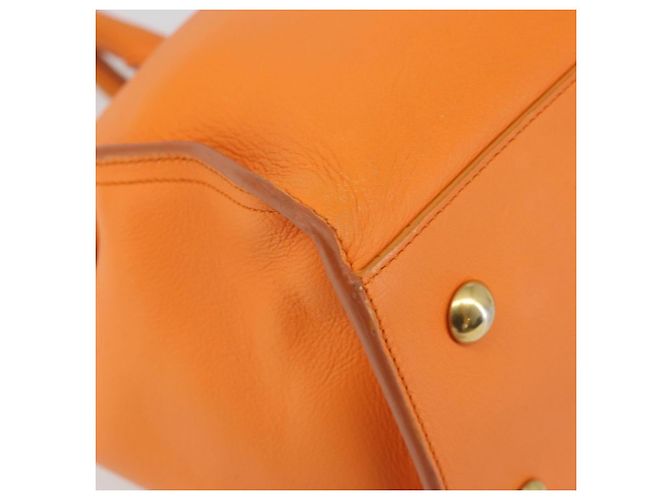 SAINT LAURENT Cabas Mini Hand Bag Leather 2way Orange Gold Auth 185950A D'oro Arancione - vista 16