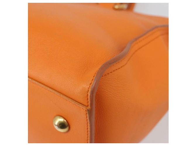 SAINT LAURENT Cabas Mini Hand Bag Leather 2way Orange Gold Auth 185950A D'oro Arancione - vista 17