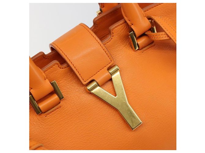 SAINT LAURENT Cabas Mini Hand Bag Leather 2way Orange Gold Auth 185950A D'oro Arancione - vista 19