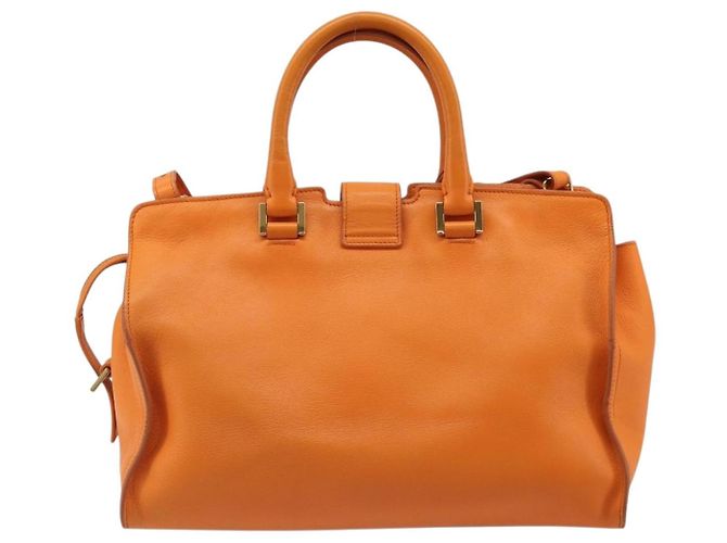 SAINT LAURENT Cabas Mini Hand Bag Leather 2way Orange Gold Auth 185950A D'oro Arancione - vista 2