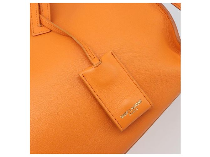 SAINT LAURENT Cabas Mini Hand Bag Leather 2way Orange Gold Auth 185950A D'oro Arancione - vista 20