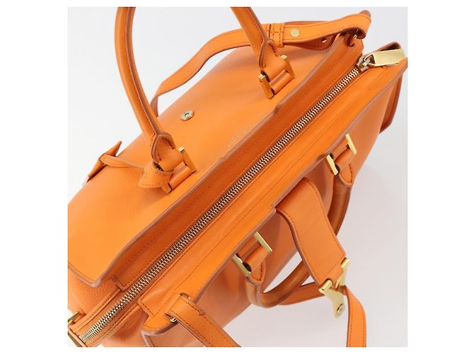 SAINT LAURENT Cabas Mini Hand Bag Leather 2way Orange Gold Auth 185950A D'oro Arancione - vista 21