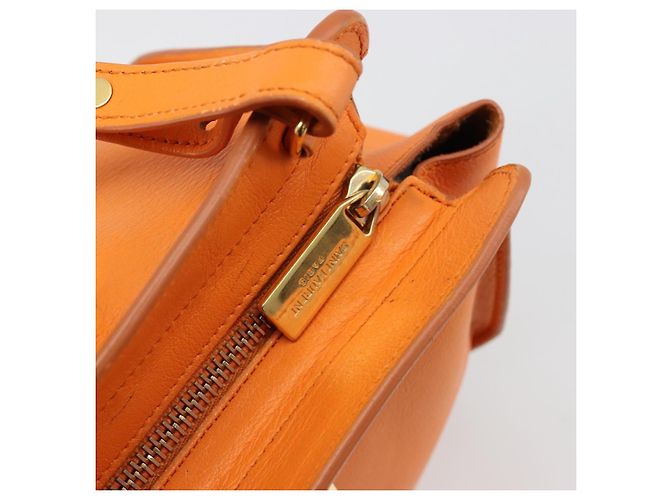 SAINT LAURENT Cabas Mini Hand Bag Leather 2way Orange Gold Auth 185950A D'oro Arancione - vista 22