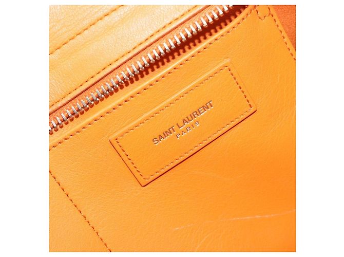 SAINT LAURENT Cabas Mini Hand Bag Leather 2way Orange Gold Auth 185950A D'oro Arancione - vista 23