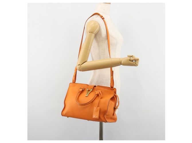 SAINT LAURENT Cabas Mini Hand Bag Leather 2way Orange Gold Auth 185950A D'oro Arancione - vista 27