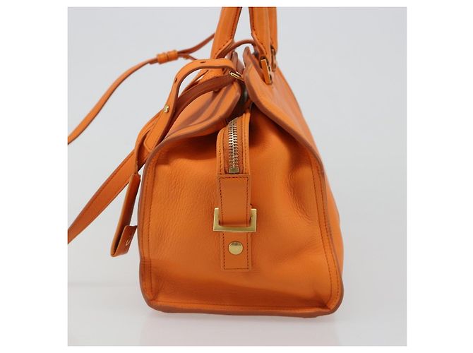 SAINT LAURENT Cabas Mini Hand Bag Leather 2way Orange Gold Auth 185950A D'oro Arancione - vista 3