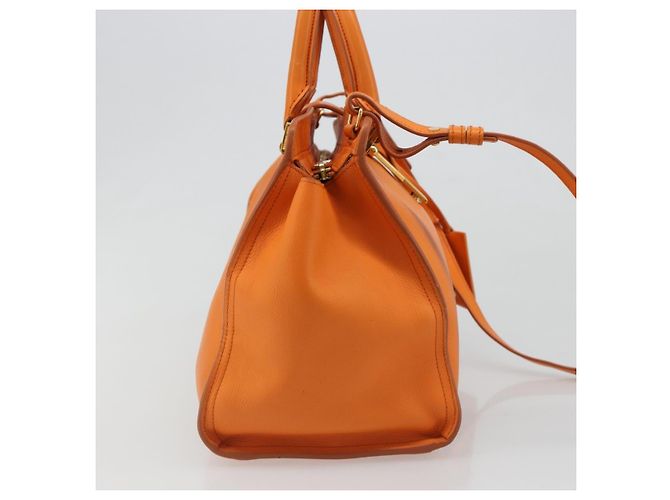 SAINT LAURENT Cabas Mini Hand Bag Leather 2way Orange Gold Auth 185950A D'oro Arancione - vista 4