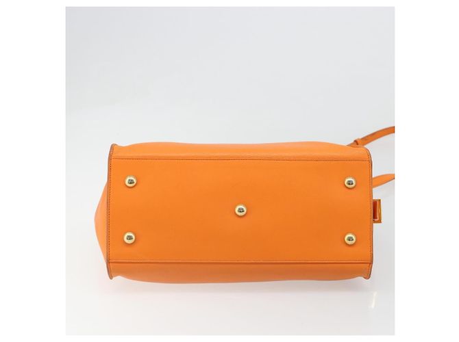 SAINT LAURENT Cabas Mini Hand Bag Leather 2way Orange Gold Auth 185950A D'oro Arancione - vista 5