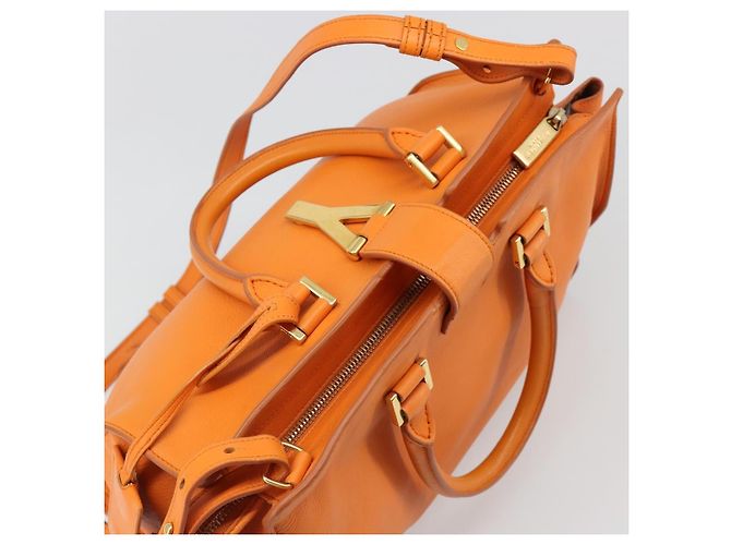 SAINT LAURENT Cabas Mini Hand Bag Leather 2way Orange Gold Auth 185950A D'oro Arancione - vista 6