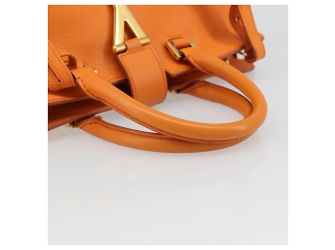 SAINT LAURENT Cabas Mini Hand Bag Leather 2way Orange Gold Auth 185950A D'oro Arancione - vista 7