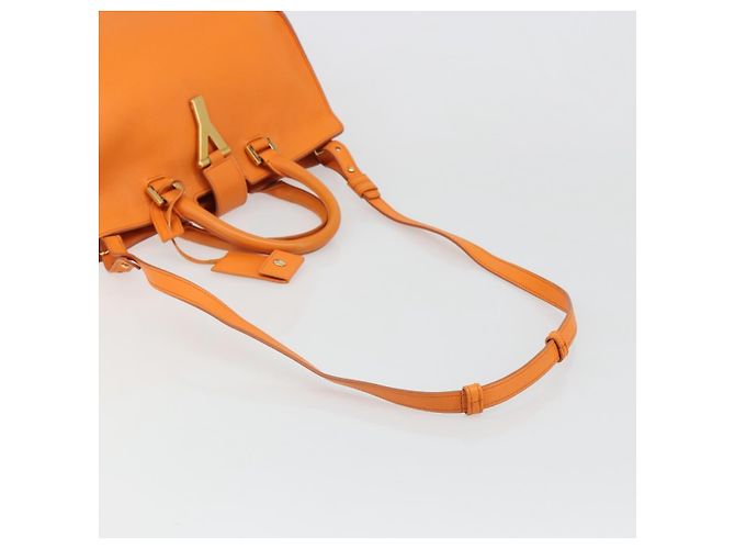 SAINT LAURENT Cabas Mini Hand Bag Leather 2way Orange Gold Auth 185950A D'oro Arancione - vista 8