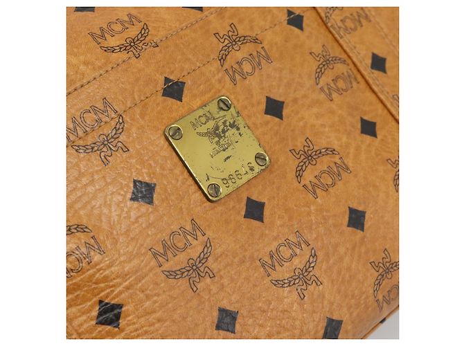 Borsa Tote MCM Vicetos Logogram PVC Pelle Marrone Oro Auth 187348 D'oro - vista 12