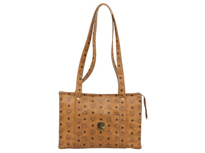 Borsa Tote MCM Vicetos Logogram PVC Pelle Marrone Oro Auth 187348 D'oro - vista 13
