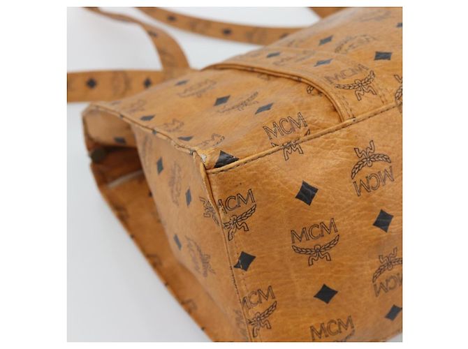 Borsa Tote MCM Vicetos Logogram PVC Pelle Marrone Oro Auth 187348 D'oro - vista 14